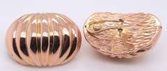 Handsome Yellow Gold Carved Shrimp Dome Clip on Earrings