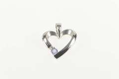 14K White Gold Diamond Tanzanite Accent Curvy Heart Love Pendant