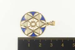 14K Yellow Gold White & Blue Enamel Star of David Jewish Pendant