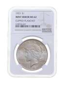MS62 MINT ERROR 1923 Peace Silver Dollar - Clipped Planchet Graded NGC
