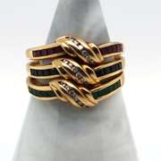 18K 3 Gold Rings with Diamonds, Emeralds, Rubies, and Topaz