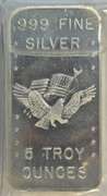 5 Troy ozs. Pure .999 Silver Bar in Plastic