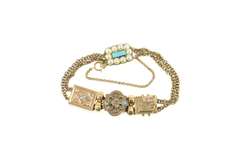 14K Yellow Gold Victorian Turquoise Etched Slide Charm Bracelet