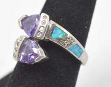 Purple Gemstone With Synthetic Opal In Sterling Silver Ring