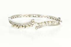 14K White Gold 0.78 Ctw Classic Diamond Pearl Bypass Bangle Bracelet