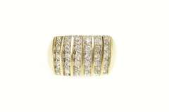 14K Yellow Gold 0.90 Ctw Diamond Striped Domed Statement Ring