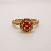 14kt Gold, Orange Garnet, & Diamond Halo Ring