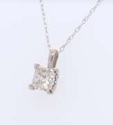 Sparkling White Gold Princess Cut Pendant on Chain