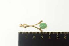 14K Yellow Gold Oval Jade Cabochon Curved Drop Statement Pendant