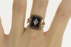 10K Yellow Gold 1930's Hematite Diamond Accent Ornate Ring