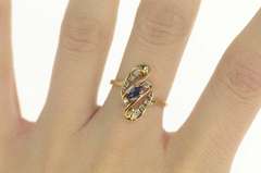 14K Yellow Gold Marquise Sapphire Diamond Wavy Bypass Ring