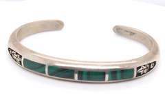 Vintage Sterling Silver Malachite Cuff Bangle