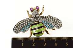 14K Yellow Gold Victorian Diamond Enamel Seed Pearl Fly Pin/Brooch