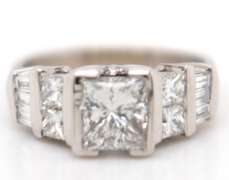 Powerful White Gold Princess Baguette and Round Diamond Straight Engagement Ring