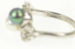 14K White Gold White & Tahitian Pearl Diamond Retro Bypass Ring