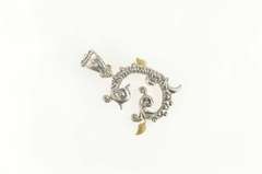 Sterling Silver Ornate C Monogram Elaborate Vine Leaf Flower Pendant