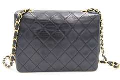 Vintage Chanel Small Black Lambskin Quilted Flap Bag