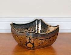 Large Decorative Hand Painted Ceramic Bowl With Texture and Floral Pattern