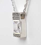 Stunning Clear Gemstone Set In Sterling Silver Rectangular Cuboid Pendant On Sterling Silver Chain.