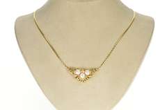 14K Yellow Gold Ornate Pearl Diamond Scrollwork Statement Necklace