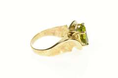 10K Yellow Gold Oval Peridot Classic Simple Bypass Statement Ring