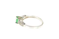 14K White Gold Oval Emerald Diamond Accent Engagement Ring