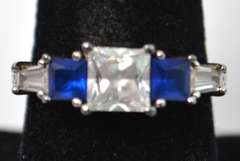 Clear And Blue Gemstone Styled Sterling Silver Ring