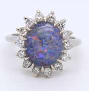 Strong White Gold Diamond Halo opal Doublet Vintage Ring