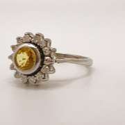 14kt Solid White Gold, Yellow Sapphire, & Diamond Ring