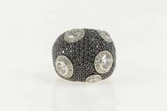 Sterling Silver Pave White & Black Cubic Zirconia Domed Ring