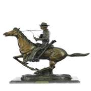 Trooper of the Plains Cowboy on Horse Bronze Sculpture