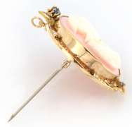 Antique Coral and Pearl Cameo Brooch Pendant