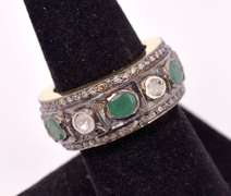 Elegant 0.85CTW Diamond & Natural Emerald Ring in Gold Plated Sterling Silver
