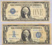 2 Types $1 Funnyback Silver Certificates