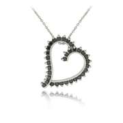 Sterling Silver 1ct. Black Diamond Floating heart Pendant