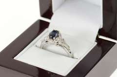 14K White Gold 0.85 Ctw Oval Sapphire Diamond Engagement Ring