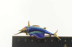 18K Yellow Gold Diamond Ornate Enamel Marlin Statement Pin/Brooch