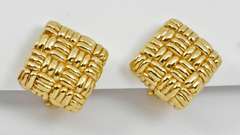 Italian Made Woven Square Button Earrings
