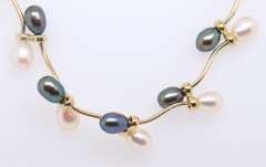 Favorite Black and White Pearl Swirl Yellow Gold Necklace