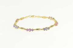 14K Yellow Gold Pink Topaz Amethyst Iolite Oval Link Tennis Bracelet