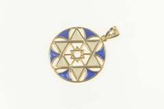 14K Yellow Gold White & Blue Enamel Star of David Jewish Pendant
