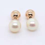 Elegant Yellow Gold 6.5mm Pearl Gold Ball Stud Earrings