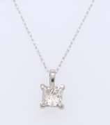 Sparkling White Gold Princess Cut Pendant on Chain