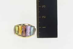 10K Yellow Gold Faceted Rainbow Diamond Statement Band Ring