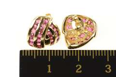 14K Yellow Gold Ruby Channel Criss Cross Statement Stud Earrings