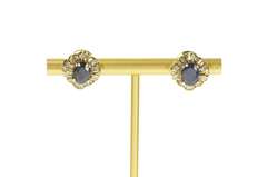 14K Yellow Gold 2.61 Ctw Sapphire Ballerina Diamond Halo Stud Earrings