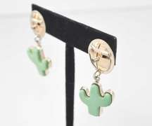 Green Gemstone Cut In A Cactus Shape Set In Sterling Silver Earrings