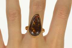 14K Yellow Gold Natural Fire Agate Cabochon Statement Ring