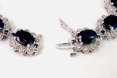 Delightful 120.51CTW Blue Sapphire Necklace & Bracelet with 2.83CTW Diamond Accents in Platinum Plated Sterling Silver