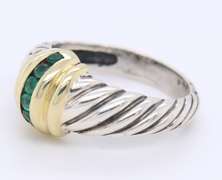 David Yurman 2 Tone Shrimp Ring with Emerald